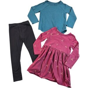 Cat & Jack Toddler Girl Outfit Bundle Two tops & leggings 3 Piece 4T
